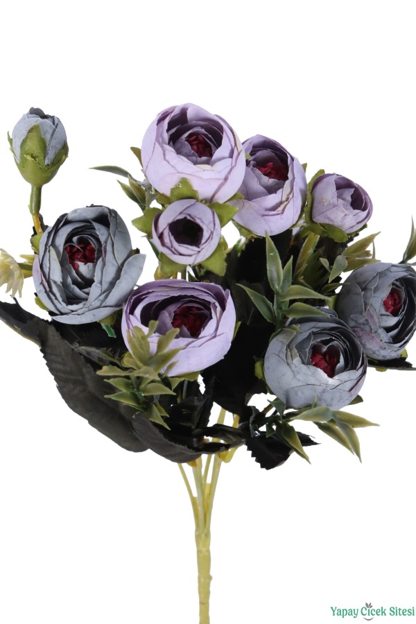 Yapay Pastel Şakayık Gül Demeti 31cm Lila-Gri - 3