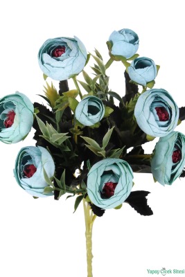 Yapay Pastel Şakayık Gül Demeti 31cm Turkuaz - 3