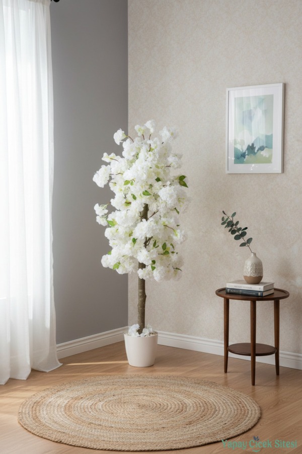 Yapay Premium Bahar Dalı Ağacı 125 Cm Beyaz - 3