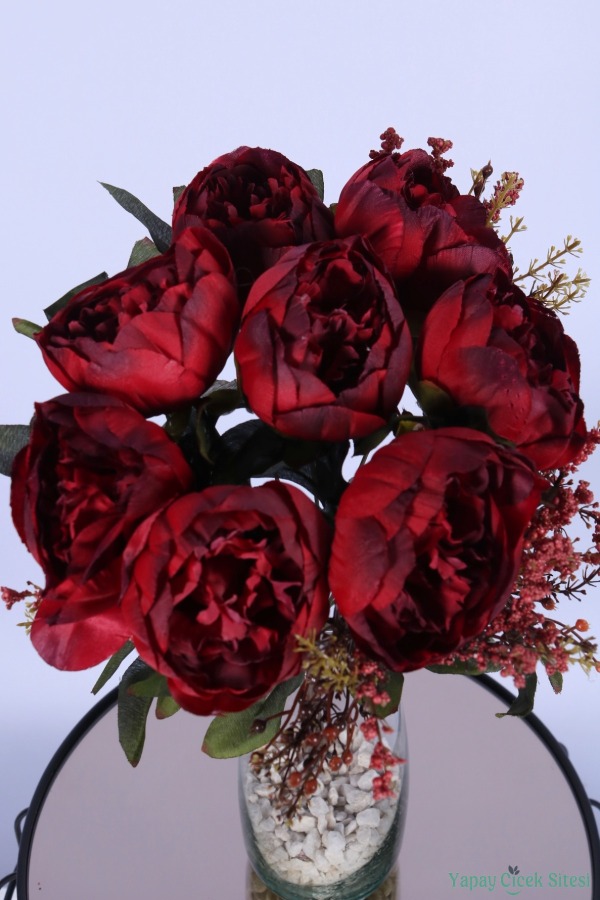 Yapay Şakayık Demeti Köpük Cipsolu Aranjman Kırmızı 12 Dal - 3