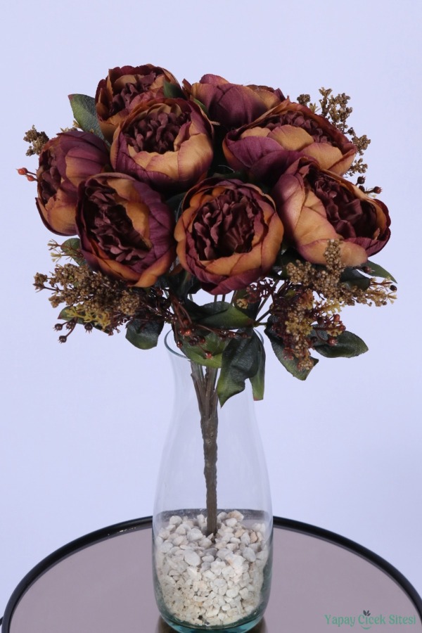 Yapay Şakayık Demeti Köpük Cipsolu Aranjman Sonbahar Turuncusu 12 Dal - 1