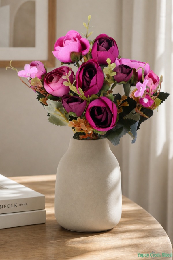 Yapay Şakayık Gül Demeti 31cm Fuşya-Pembe - 1
