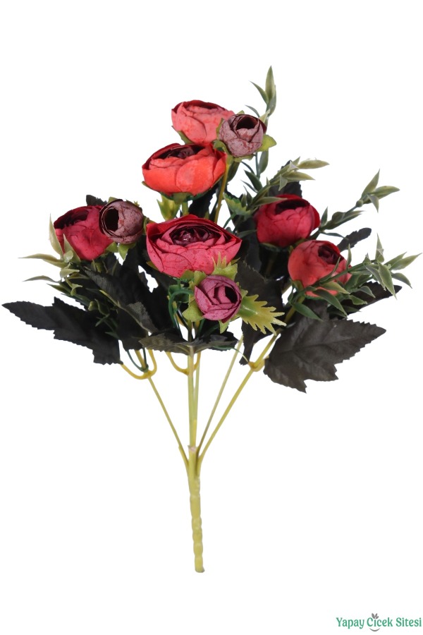 Yapay Pastel Şakayık Gül Demeti 31cm Kırmızı - 2