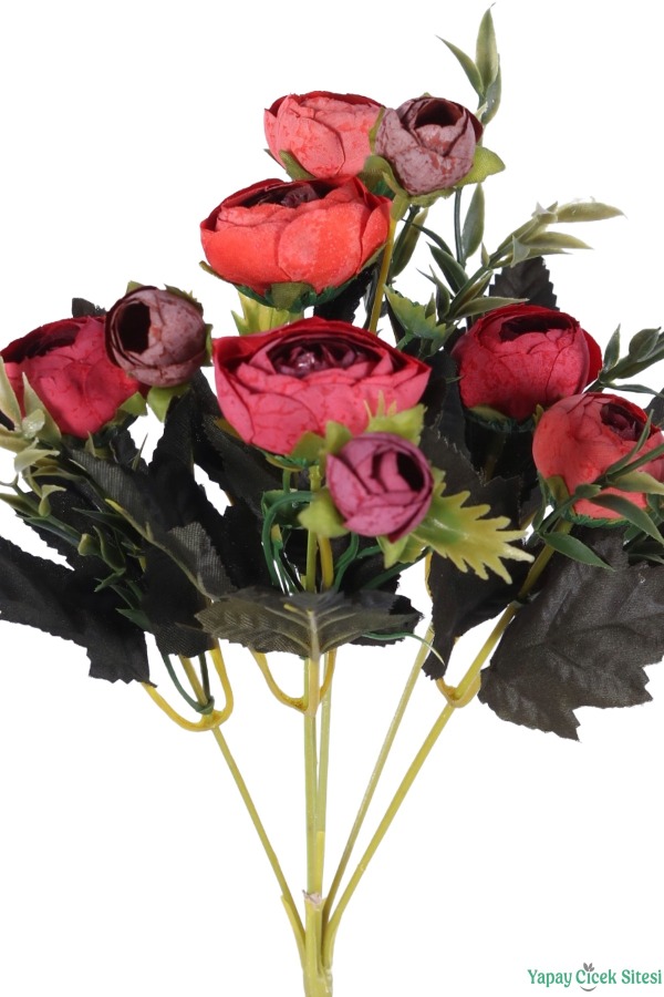 Yapay Pastel Şakayık Gül Demeti 31cm Kırmızı - 3