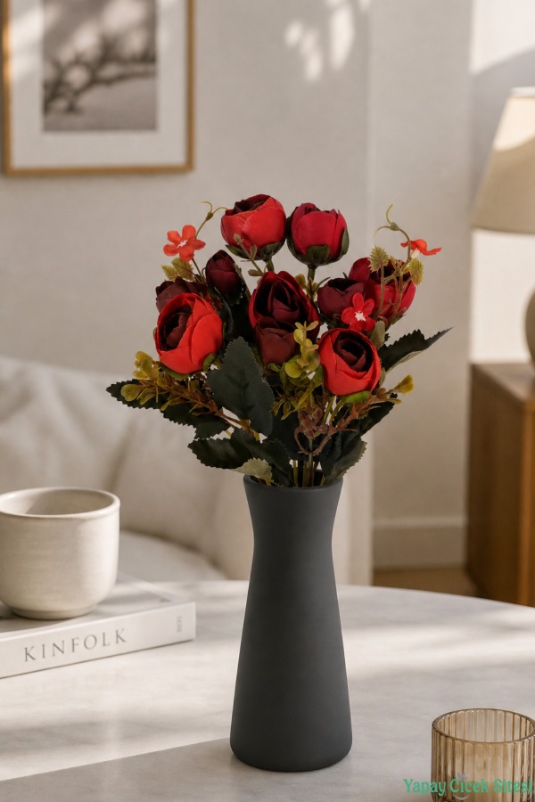 Yapay Şakayık Gül Demeti 31cm Kırmızı - 1