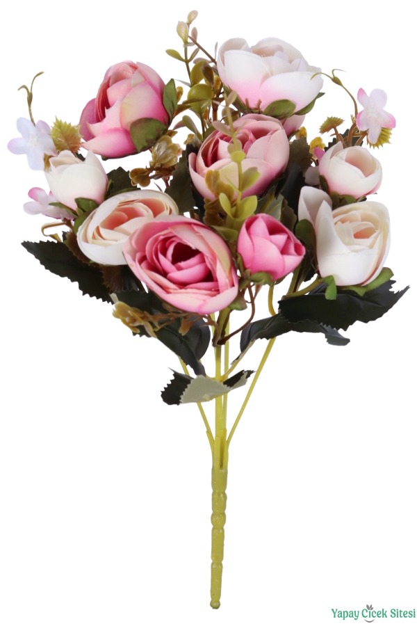 Yapay Şakayık Gül Demeti 31cm Pembe-Krem - 2