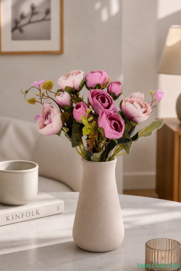 Yapay Şakayık Gül Demeti 31cm Pembe-Pudra - 1