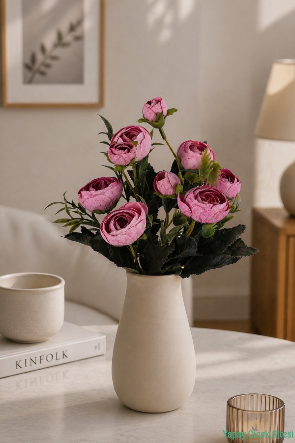 Yapay Pastel Şakayık Gül Demeti 31cm Pembe - 1
