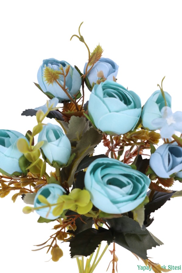 Yapay Şakayık Gül Demeti 31cm Turkuaz-Mavi - 3