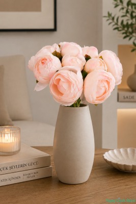 Yapay Şakayık Gülü 9 Dal 25cm Pudra Pembe - Yapay Çiçek Sitesi