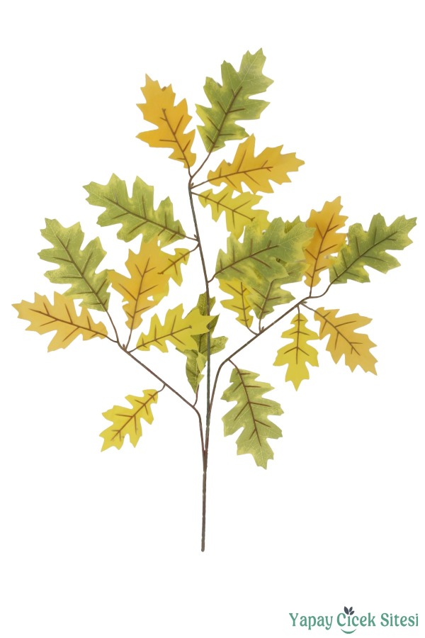 Yapay Sonbahar Meşe Ağacı Dalı 20 Yapraklı 65 Cm 12 Adet Yeşil-Sarı - 2