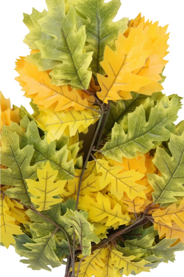 Yapay Sonbahar Meşe Ağacı Dalı 20 Yapraklı 65 Cm 12 Adet Yeşil-Sarı - 4