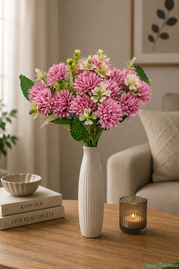 Yapay Tomurcuklu Krizantem 26cm Pembe - 1