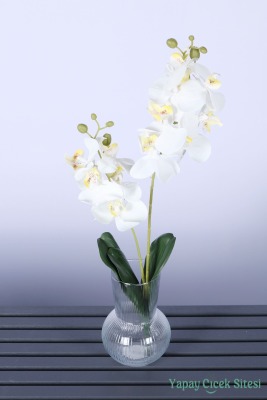 Yapay Yapraklı 2 Dal Islak Orkide Çiçeği Beyaz 55 Cm - Yapay Çiçek Sitesi