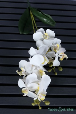 Yapay Yapraklı 2 Dal Islak Orkide Çiçeği Beyaz 55 Cm - 3