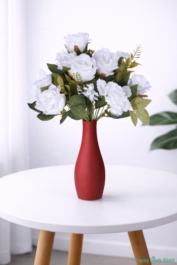 Yapay Yasemin Detaylı Gül Demeti 11 Dal Beyaz - 1