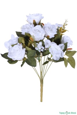 Yapay Yasemin Detaylı Gül Demeti 11 Dal Beyaz - 2