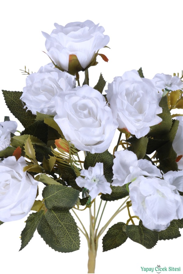 Yapay Yasemin Detaylı Gül Demeti 11 Dal Beyaz - 3