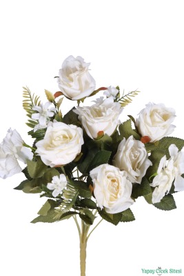 Yapay Yasemin Detaylı Gül Demeti 11 Dal Krem - 2
