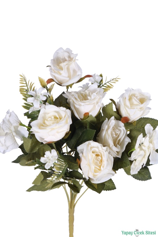 Yapay Yasemin Detaylı Gül Demeti 11 Dal Krem - 2