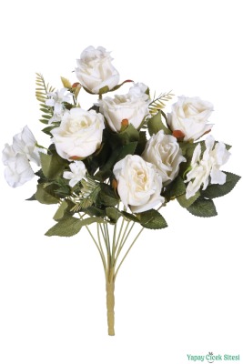 Yapay Yasemin Detaylı Gül Demeti 11 Dal Krem - 3