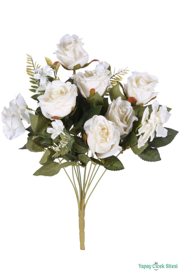 Yapay Yasemin Detaylı Gül Demeti 11 Dal Krem - 3