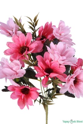 Yapay Yeşillikli Papatya Demeti 5 Dal Pembe-Lila - 3